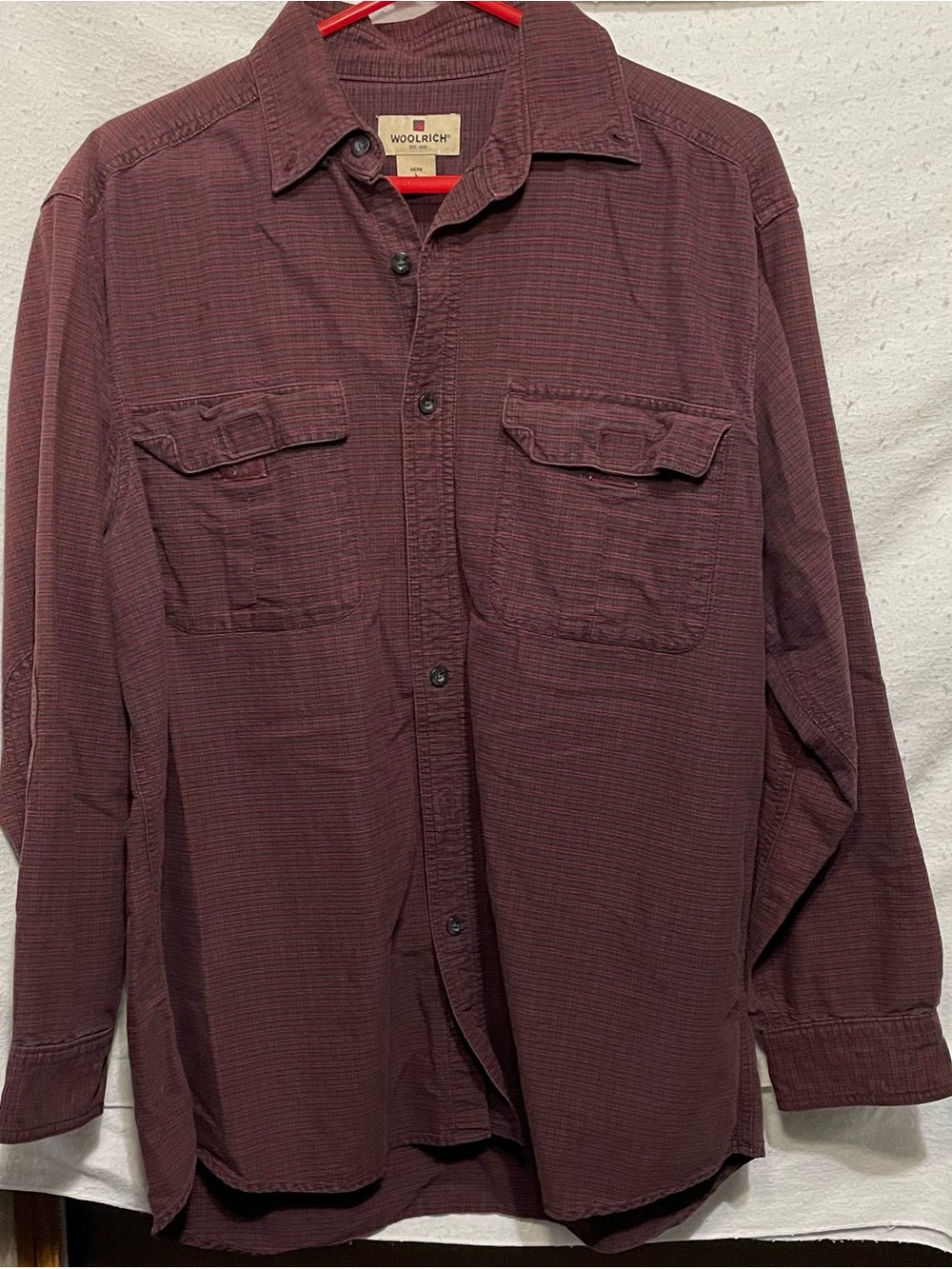 Woolrich Men's Burgundy Long-Sleeve Button Down Shirt